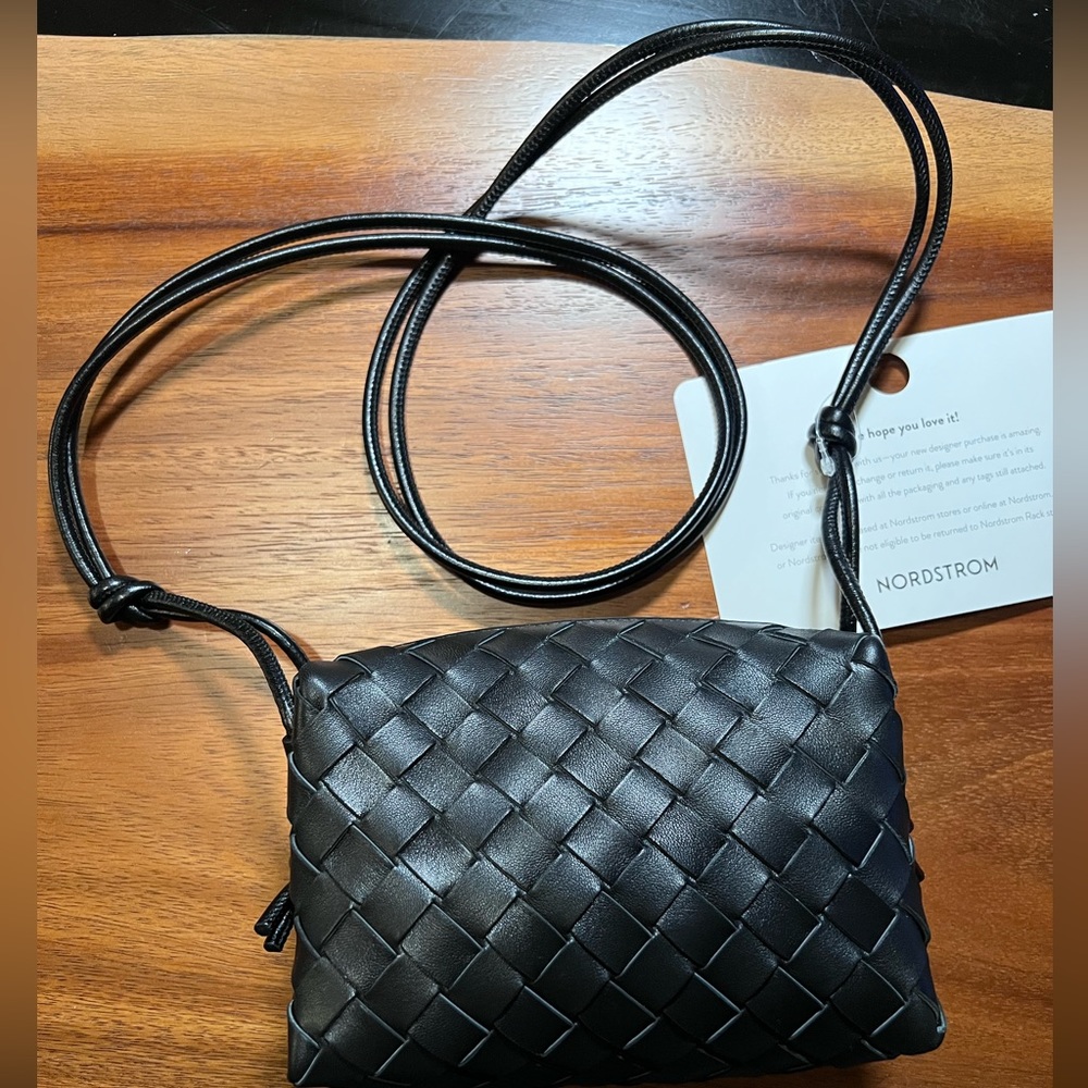 Brand New Bottega Veneta mini Intreccio crossbody, black and gold